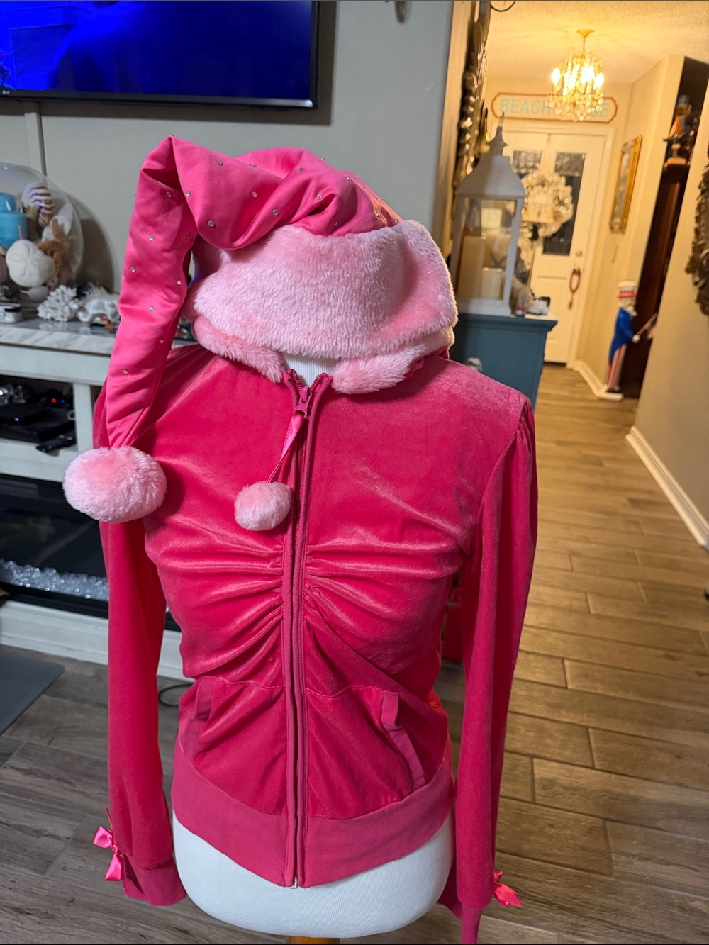 Vintage Victoria's Secret Velvet SANTA BABY hoodie, tank top & Santa hat